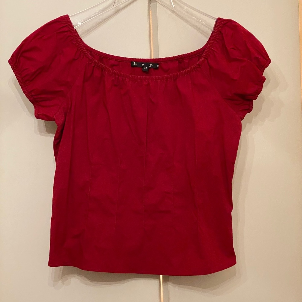 Cap-Sleeved Side-Zip Dark Red Top by Hype - M